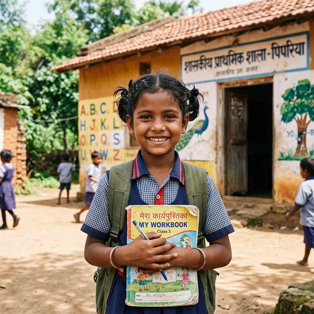 Rural children holding books